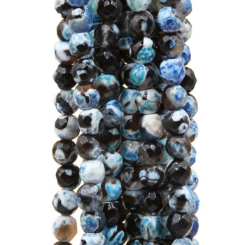 Agata di fuoco bianca e nera tonda sfac. 6 mm filo 40 cm