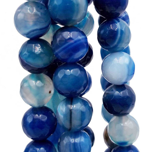 Agata striata tonda sfaccettata 10 blu pacco da 10 pezzi