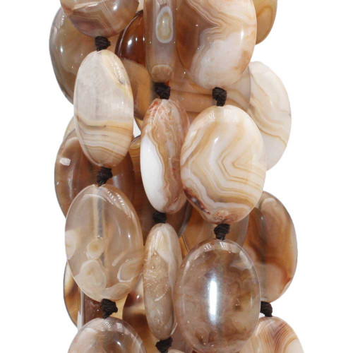 Agata marrone striata ovale 25x18 mm liscia filo 14 pz