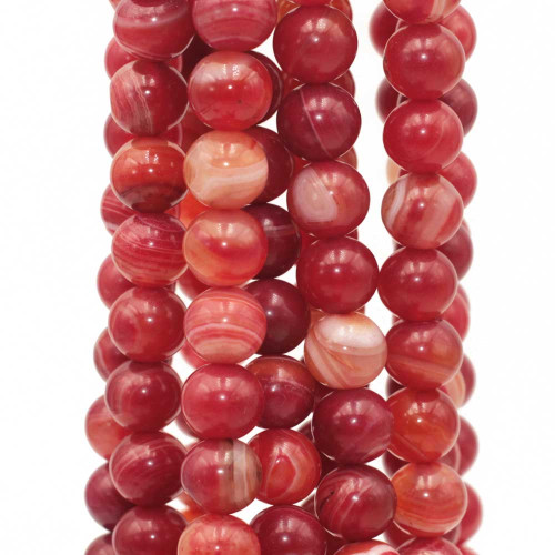 Agata striata tonda liscia 10 mm rossa filo 40 cm