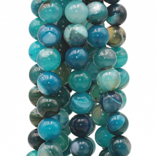 Agata striata tonda liscia 14 mm azzurra filo 40 cm