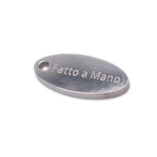Bollatina in acciaio ovale ''Fatto a Mano''12x5.8 mm 5 pz Bollatina in acciaio ovale ''Fatto a Mano''12x5.8 mm 5 pz