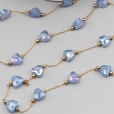 Catena in acciaio oro con cristalli cuori sky blue a/b con. 20 cm