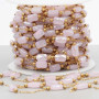 Catena in acciaio oro con cristalli rettangolari rosa a/b con. 20 cm