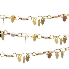 Catena placcata oro 18kt charms mano di fatima 5 mm perla 4 mm pacco 50 cm