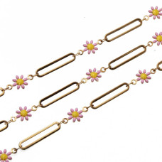 Catena in acciaio maglia ovale oro 20x4 mm con fiori conf.50 cm