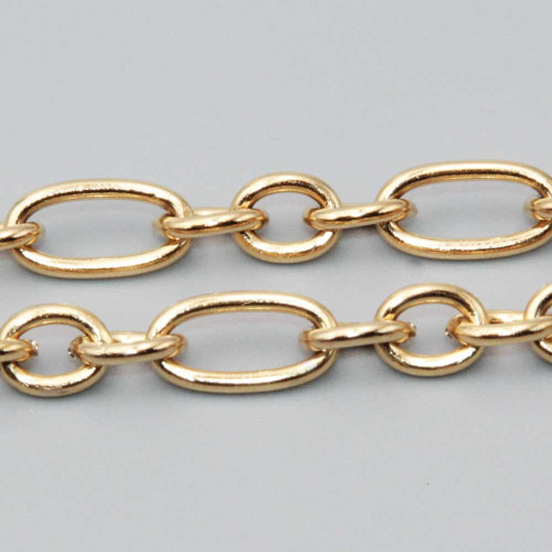 Catena in acciaio oro doppia maglia 14x7 mm 8x6.5 mm conf. 50 cm