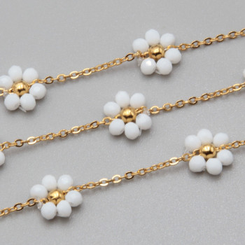 Catena acciaio oro con fiore cristalli bianchi 10 mm conf. 50 cm