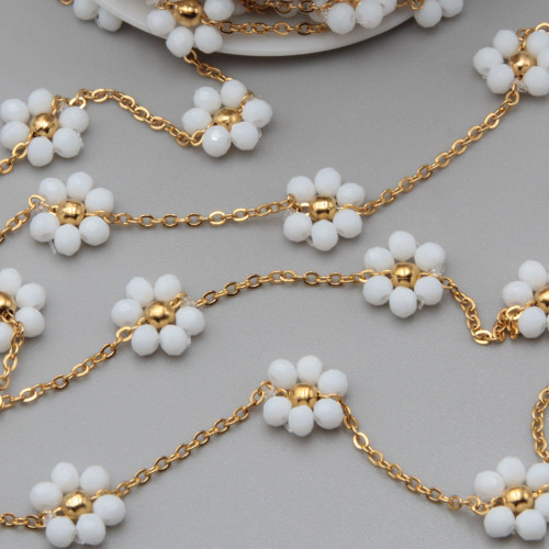 Catena acciaio oro con fiore cristalli bianchi 10 mm conf. 50 cm