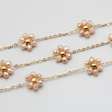 Catena acciaio oro con fiore cristalli cream A/B 10 mm conf. 50 cm