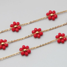 Catena acciaio oro con fiore cristalli rossi 10 mm conf. 50 cm