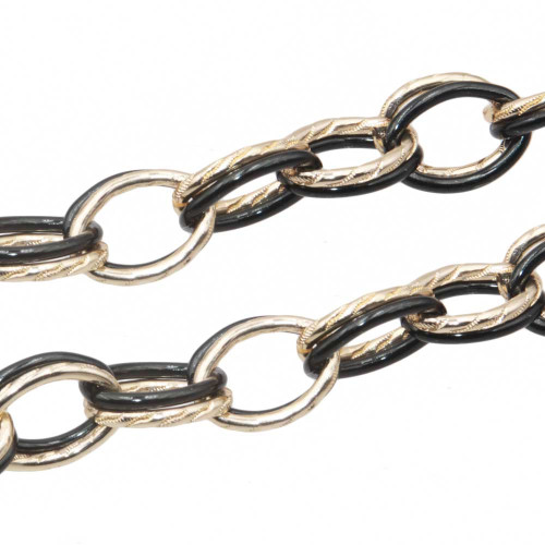 Catena alluminio doppia maglia oro e nera ovale 21x16 mm conf. 50 cm