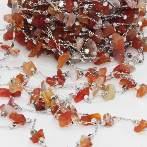 Catena ottone con chips pietre dure corniola pacco 50 cm