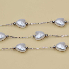 Catena acciaio con cuore perle cerate 8 mm conf. 50 cm Catena acciaio con cuore perle cerate 8 mm conf. 50 cm
