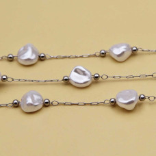 Catena acciaio con pepite perle cerate 8.5 mm conf. 50 cm