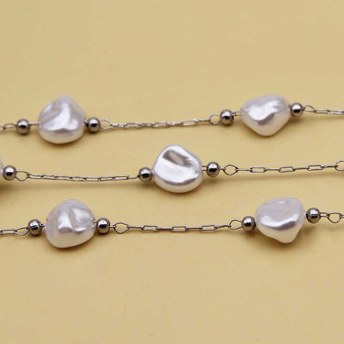 Catena acciaio con pepite perle cerate 8.5 mm conf. 50 cm