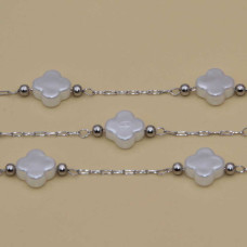 Catena acciaio con quadrifoglio perle cerate 7.7 mm conf. 50 cm