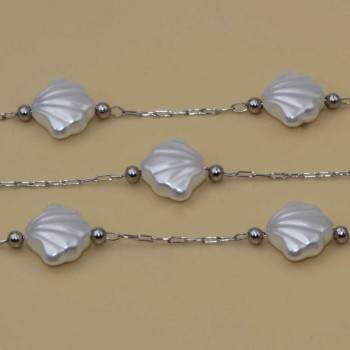Catena in acciaio con perle conchiglie conf. 10 mm conf. 50 cm