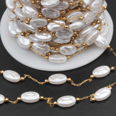 Catena in acciaio oro con perle gocce 9.5x6.2 mm conf. 50 cm