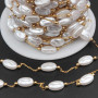 Catena in acciaio oro con perle gocce 9.5x6.2 mm conf. 50 cm