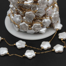 Catena in acciaio oro con perle stella 12 mm conf. 50 cm Catena in acciaio oro con perle stella 12 mm conf. 50 cm
