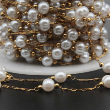 Catena in acciaio oro con perle tonde 6 mm conf. 50 cm Catena in acciaio oro con perle tonde 6 mm conf. 50 cm