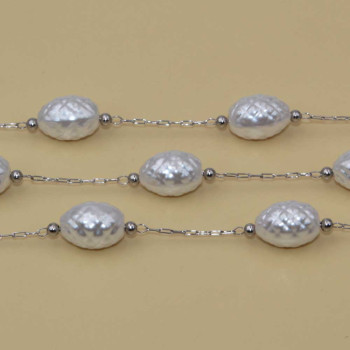 Catene in acciaio con perle barilotti decorati 10x7.7 mm conf. 50 cm