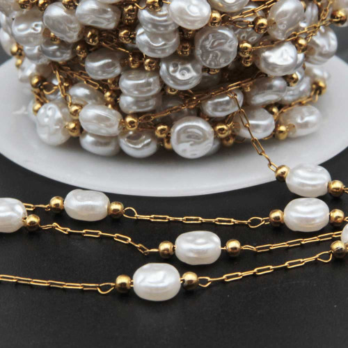 Catene in acciaio oro con perle gettone 6 mm conf. 50 cm