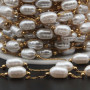 Catene in acciaio oro con perle ovale potato 9x6 mm con. 50 cm
