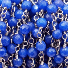 Catena rosario pietre dure agata blu tonda 4 mm filo rodio pacco 50 cm Catena rosario pietre dure agata blu tonda 4 mm filo rodio pacco 50 cm