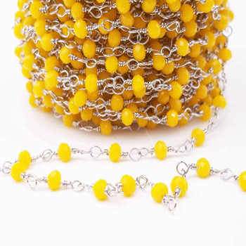 Catena rosario in acciaio con cristalli gialli 3,3 mm pacco 50 cm 