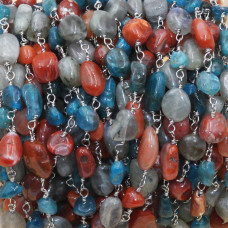 Catena con pietre dure diaspro fluorite e giada 50 cm