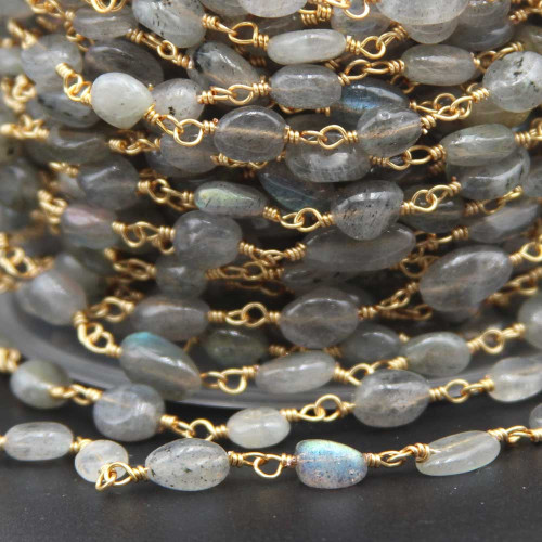 Catena pietre dure pepite labradorite 6/8 mm pacco 50 cm