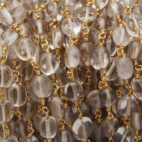 catena pietre dure quarzo bianco 8/10 mm ovale finitura oro 50 cm