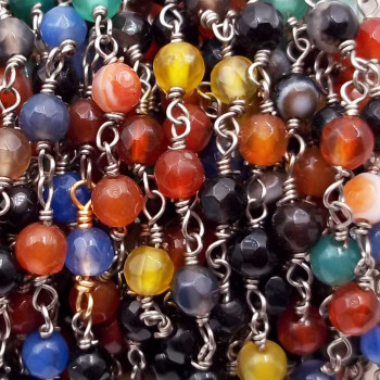 Catena rosario pietre dure agata colorata tonda 4 mm filo rodio pacco 50 cm