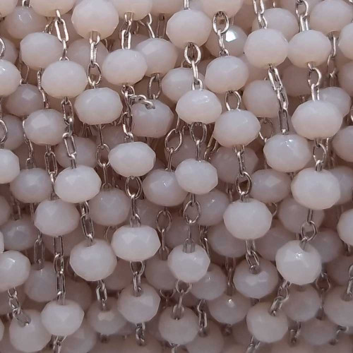 Catena rosario in ottone cristalli avorio 2 mm pacco 50 cm