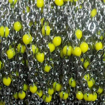 Catena in acciaio rosario smaltato giallo 2.6x2 mm pallina 2.3 mm 50 cm