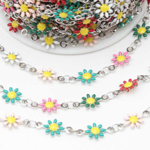 Catena acciaio fiorellini colorati 6.5 mm conf. 50 cm