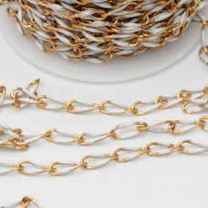 Catena acciaio oro smaltata bianca 10x4 mm conf. 50 cm