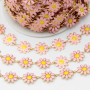 Catena in acciaio fiori smaltati rosa gialli 10 mm conf.50 cm