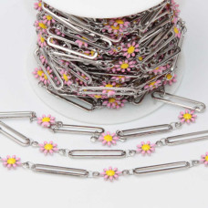 Catena in acciaio maglia ovale 20x4 mm con fiori conf.50 cm