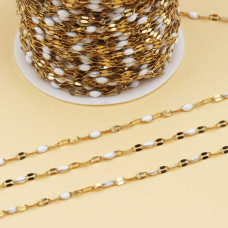 Catena in acciao oro smaltata bianca maglia ovale piatta 3x2 mm 1 mt
