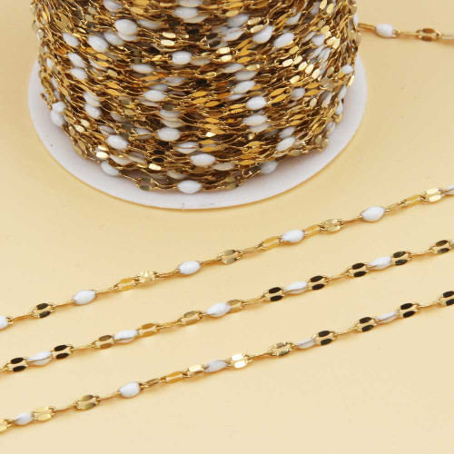 Catena in acciao oro smaltata bianca maglia ovale piatta 3x2 mm 1 mt