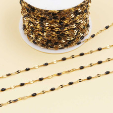 Catena in acciao oro smaltata nera maglia ovale piatta 3x2 mm 1 mt