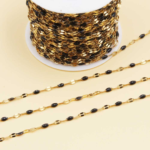 Catena in acciao oro smaltata nera maglia ovale piatta 3x2 mm 1 mt