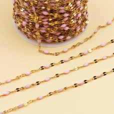 Catena in acciao oro smaltata rosa maglia ovale piatta 3x2 mm 1 mt