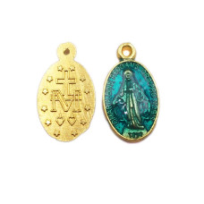 Charms religiosi oro colorato verde bottiglia 17.4x10 mm 1 pezzo