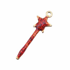 Bacchetta magica oro acciaio strass rossi 20 mm pacco 1 pezzo