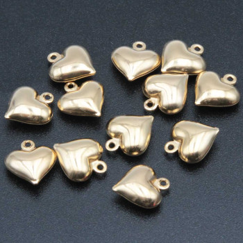 Charms in acciaio cuore oro 10 mm conf. 4 pz