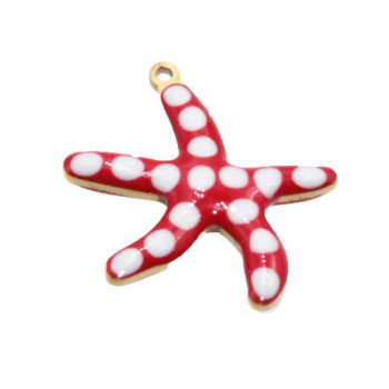 Stella marina acciaio oro smaltata rossa e bianco 18 mm conf. 1 pz